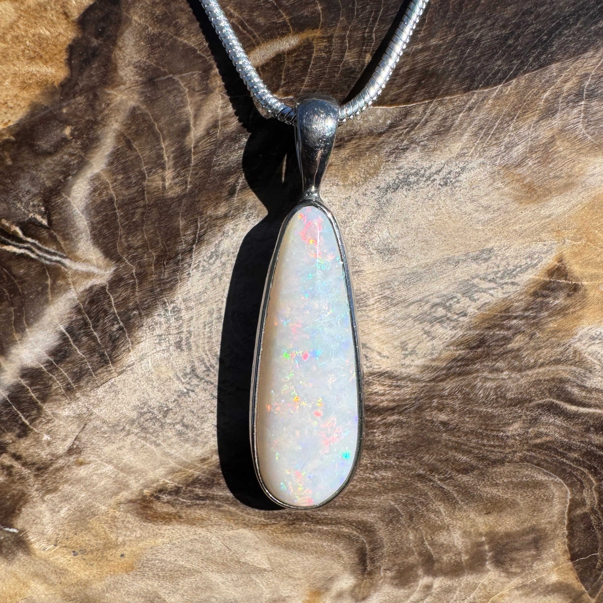 3.6ct Coober Pedy Opal Pendant Necklace ~ 'Hopetoun Fire' | 925 Sterling Silver | Solid Australian Opal