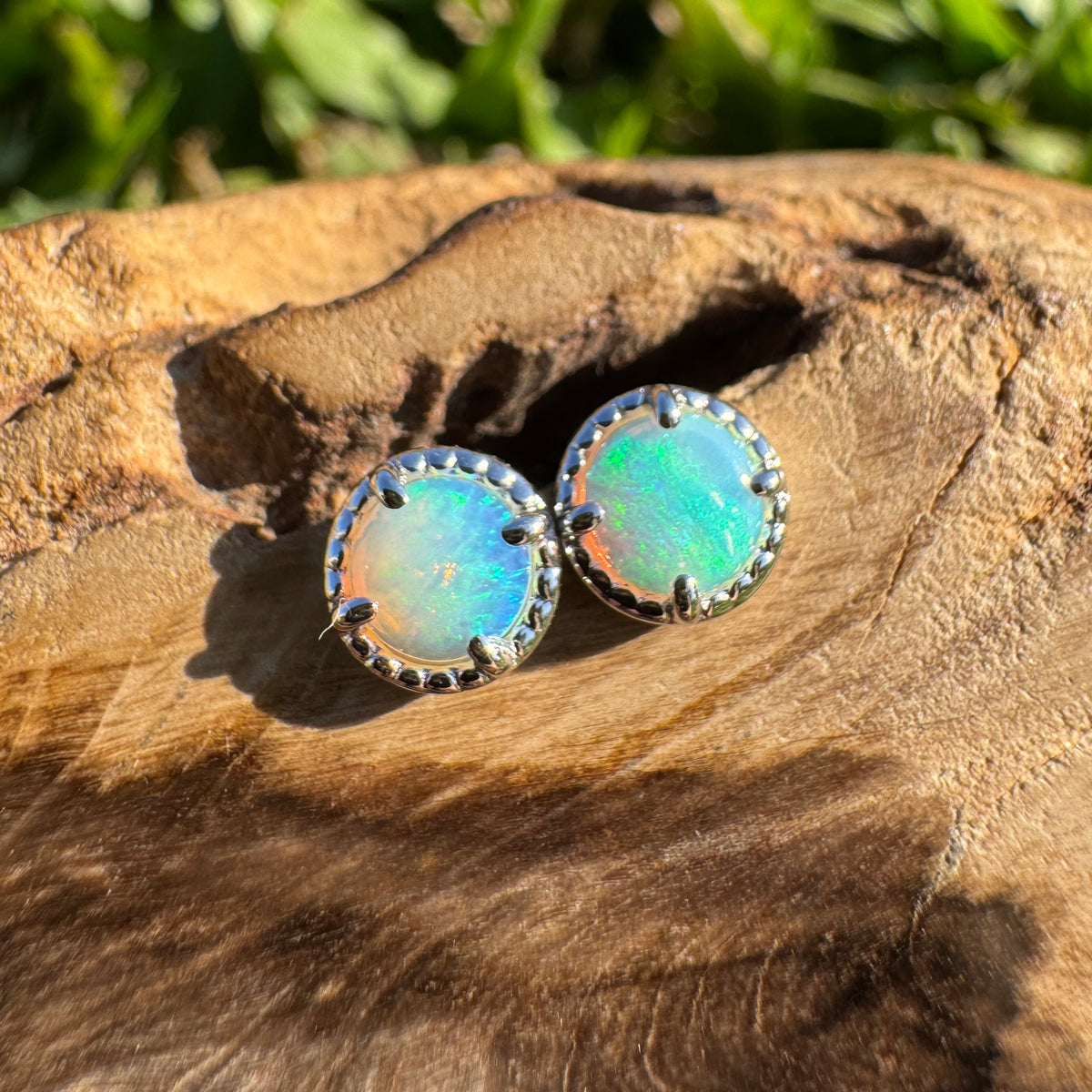0.8ct Coober Pedy Crystal Opal Stud Earrings ~ 'Cosy Corner Blues' | 925 Sterling Silver | Solid Australian Opal