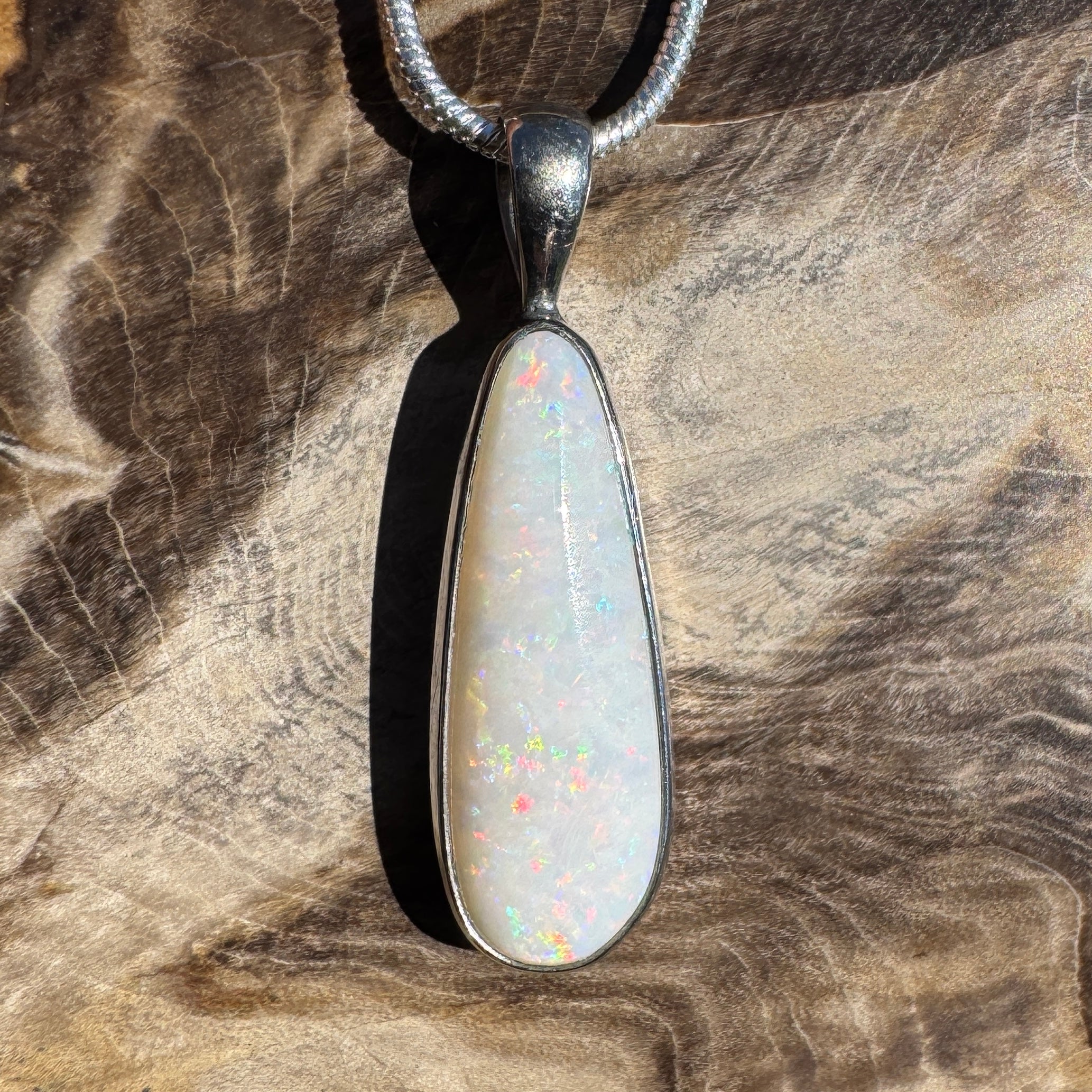 3.6ct Coober Pedy Opal Pendant Necklace ~ 'Hopetoun Fire' | 925 Sterling Silver | Solid Australian Opal
