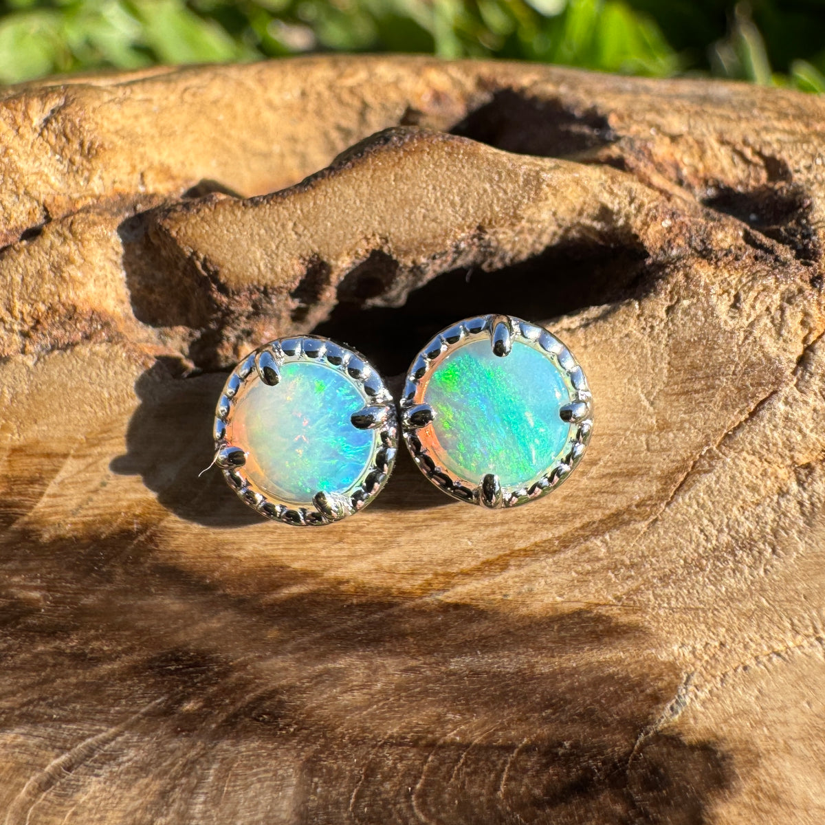 0.8ct Coober Pedy Crystal Opal Stud Earrings ~ 'Cosy Corner Blues' | 925 Sterling Silver | Solid Australian Opal