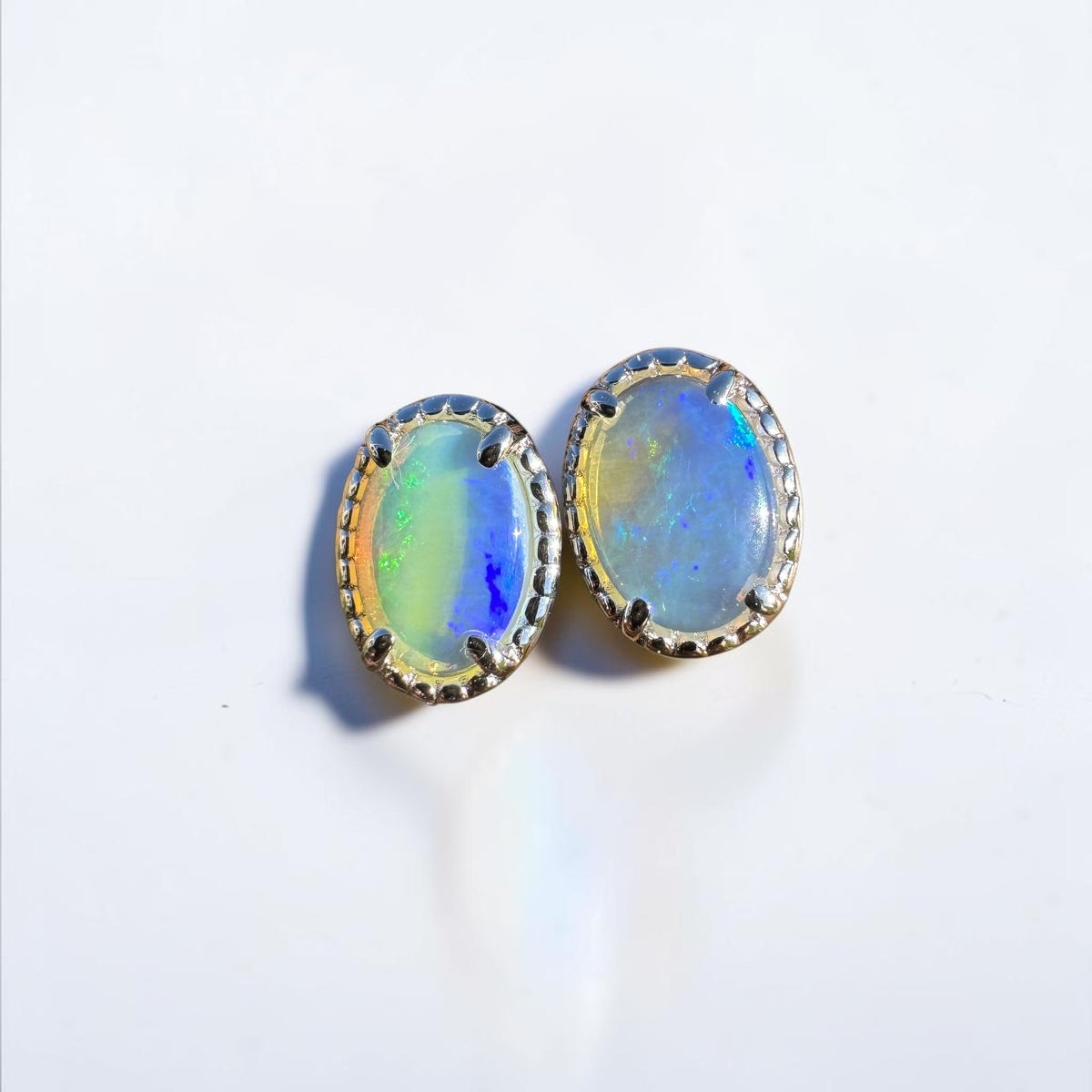 1ct Coober Pedy Crystal Opal Stud Earrings ~ 'Honeymoon Bay Blues' | 925 Sterling Silver | Solid Australian Opal