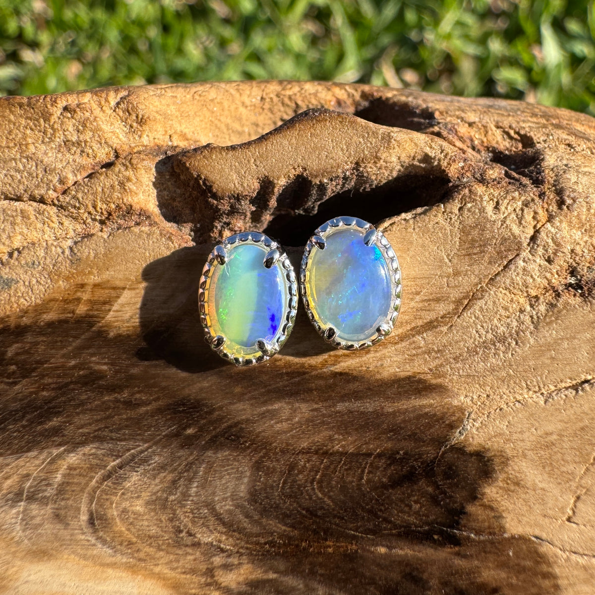 1ct Coober Pedy Crystal Opal Stud Earrings ~ 'Honeymoon Bay Blues' | 925 Sterling Silver | Solid Australian Opal