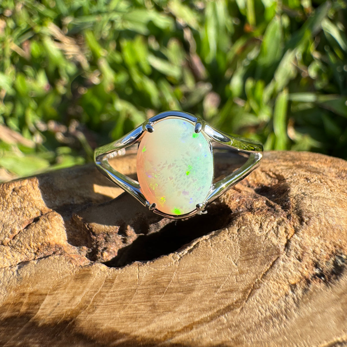1.2ct Australian Opal Ring ~ 'Canunda Greens' | 925 Sterling Silver | Solid Australian Opal