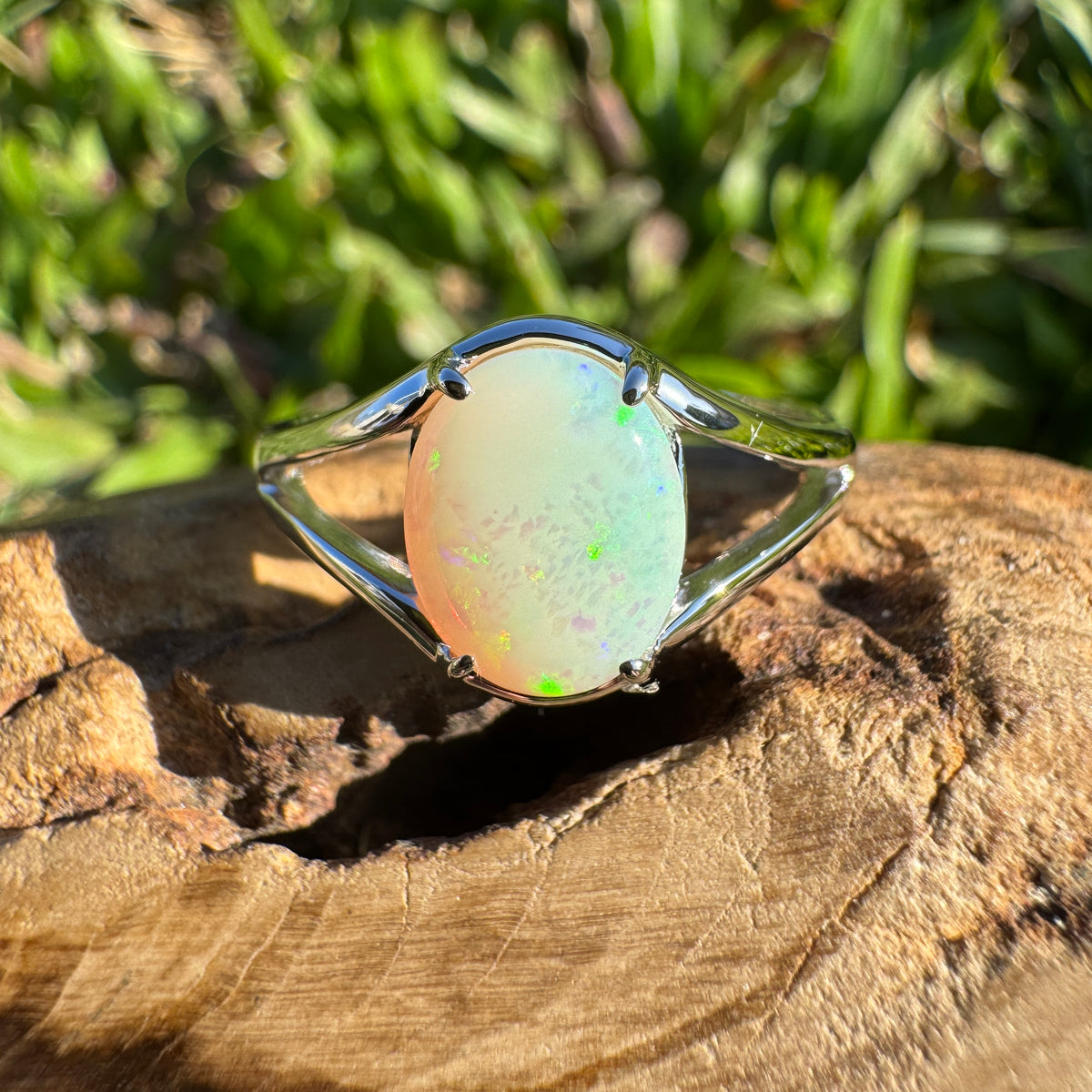 1.2ct Australian Opal Ring ~ 'Canunda Greens' | 925 Sterling Silver | Solid Australian Opal