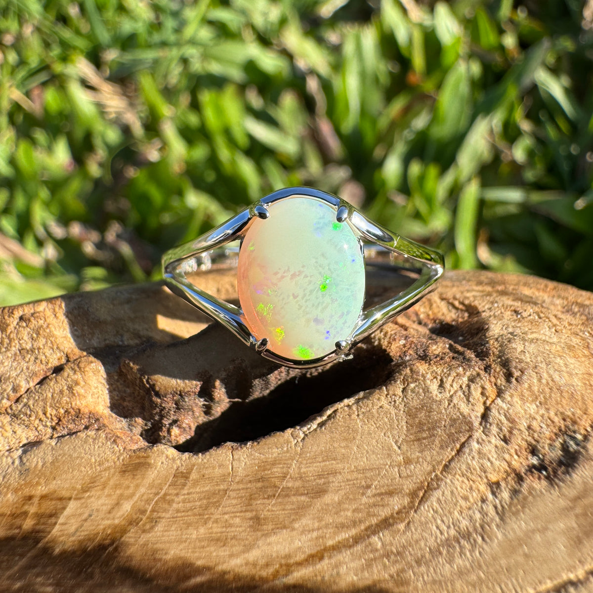 1.2ct Australian Opal Ring ~ 'Canunda Greens' | 925 Sterling Silver | Solid Australian Opal
