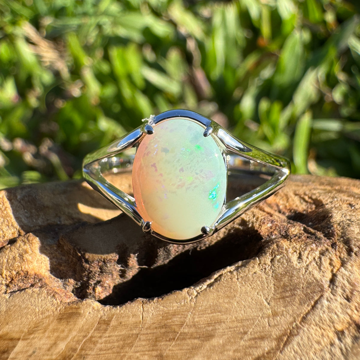 1.2ct Australian Opal Ring ~ 'Canunda Greens' | 925 Sterling Silver | Solid Australian Opal