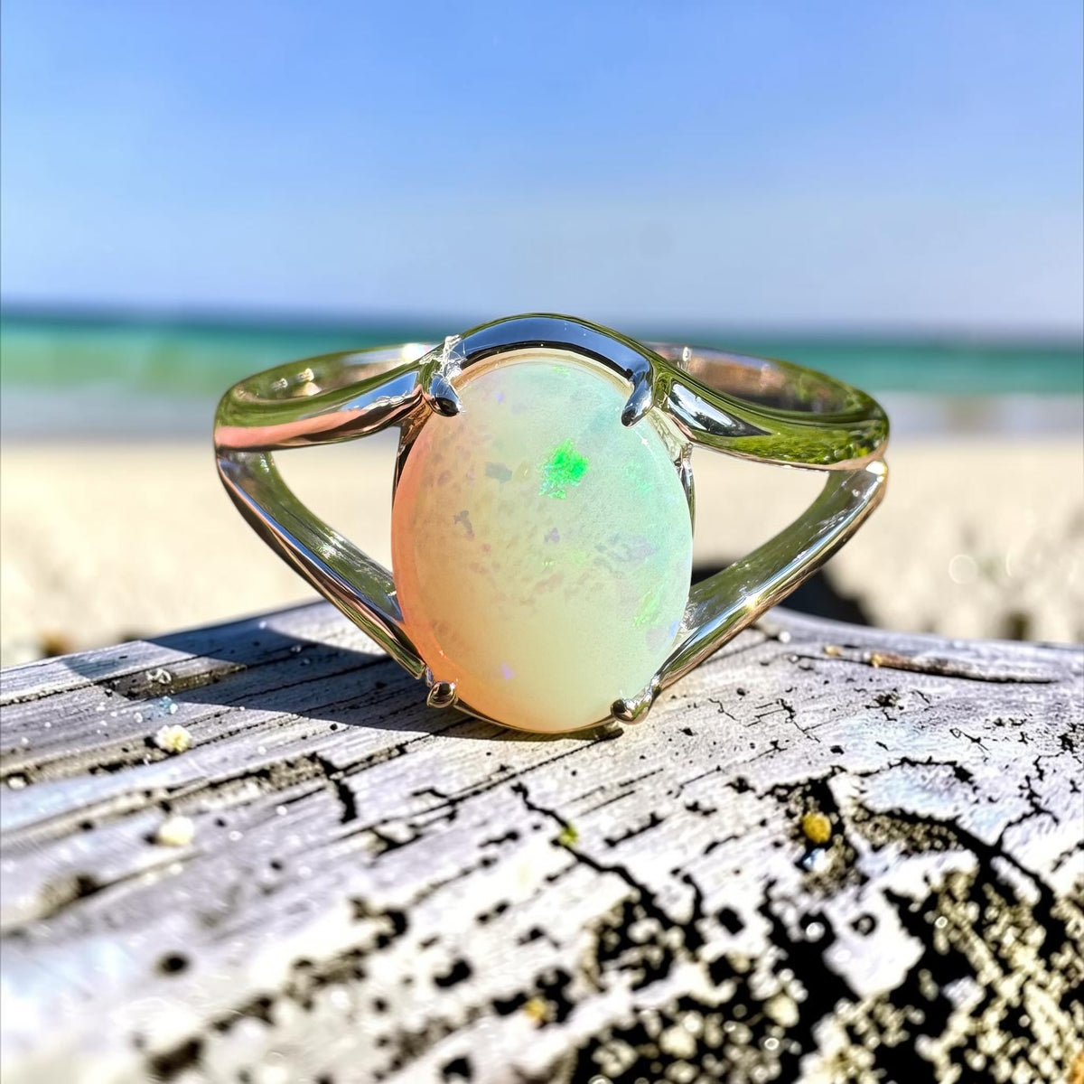 1.2ct Australian Opal Ring ~ 'Canunda Greens' | 925 Sterling Silver | Solid Australian Opal