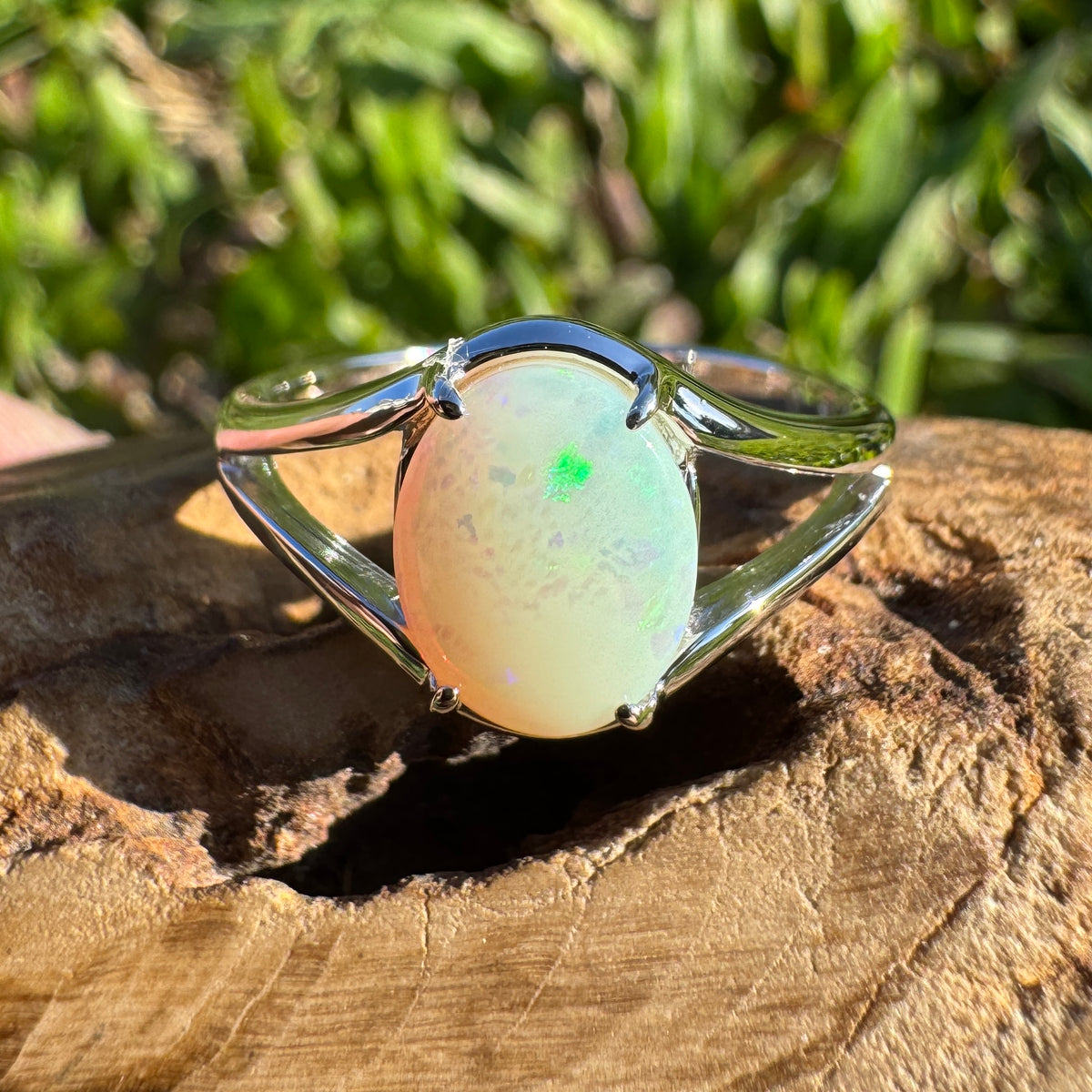 1.2ct Australian Opal Ring ~ 'Canunda Greens' | 925 Sterling Silver | Solid Australian Opal