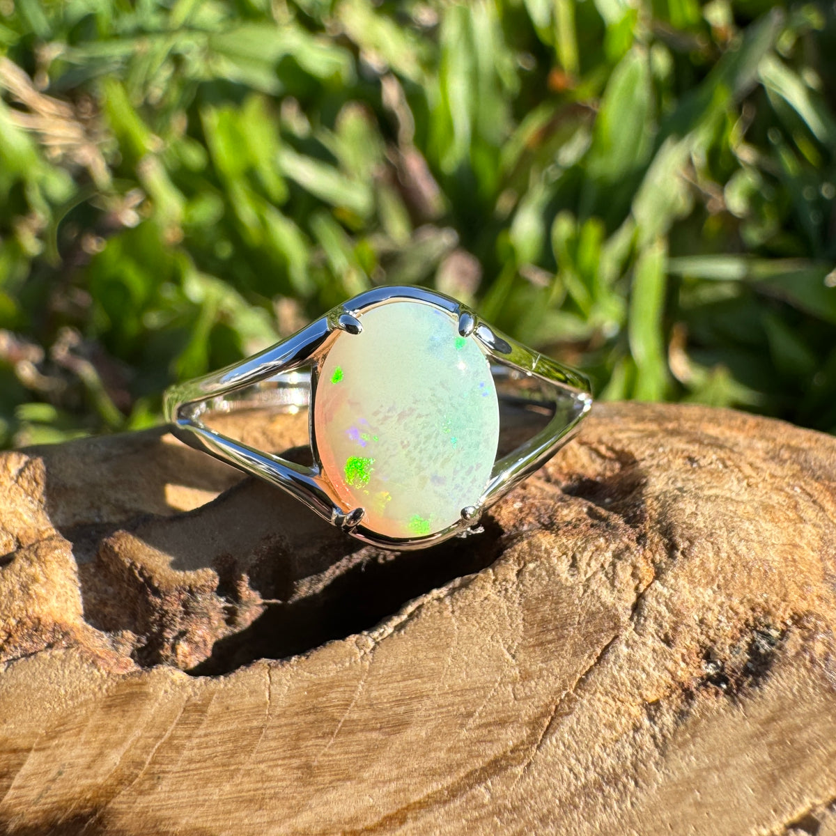 1.2ct Australian Opal Ring ~ 'Canunda Greens' | 925 Sterling Silver | Solid Australian Opal
