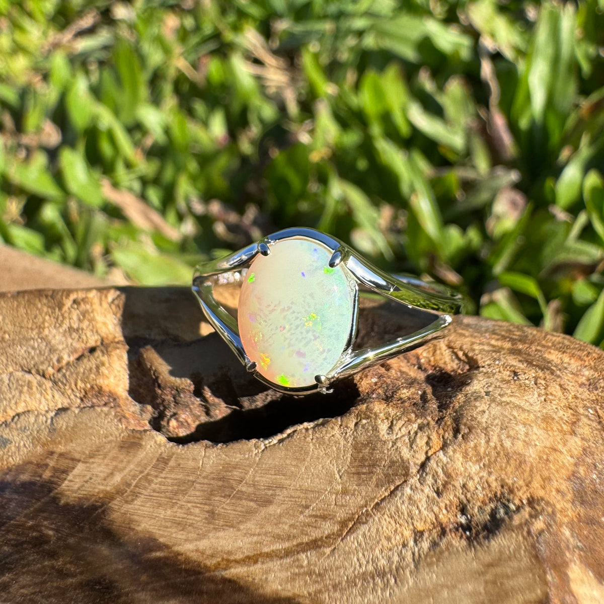 1.2ct Australian Opal Ring ~ 'Canunda Greens' | 925 Sterling Silver | Solid Australian Opal