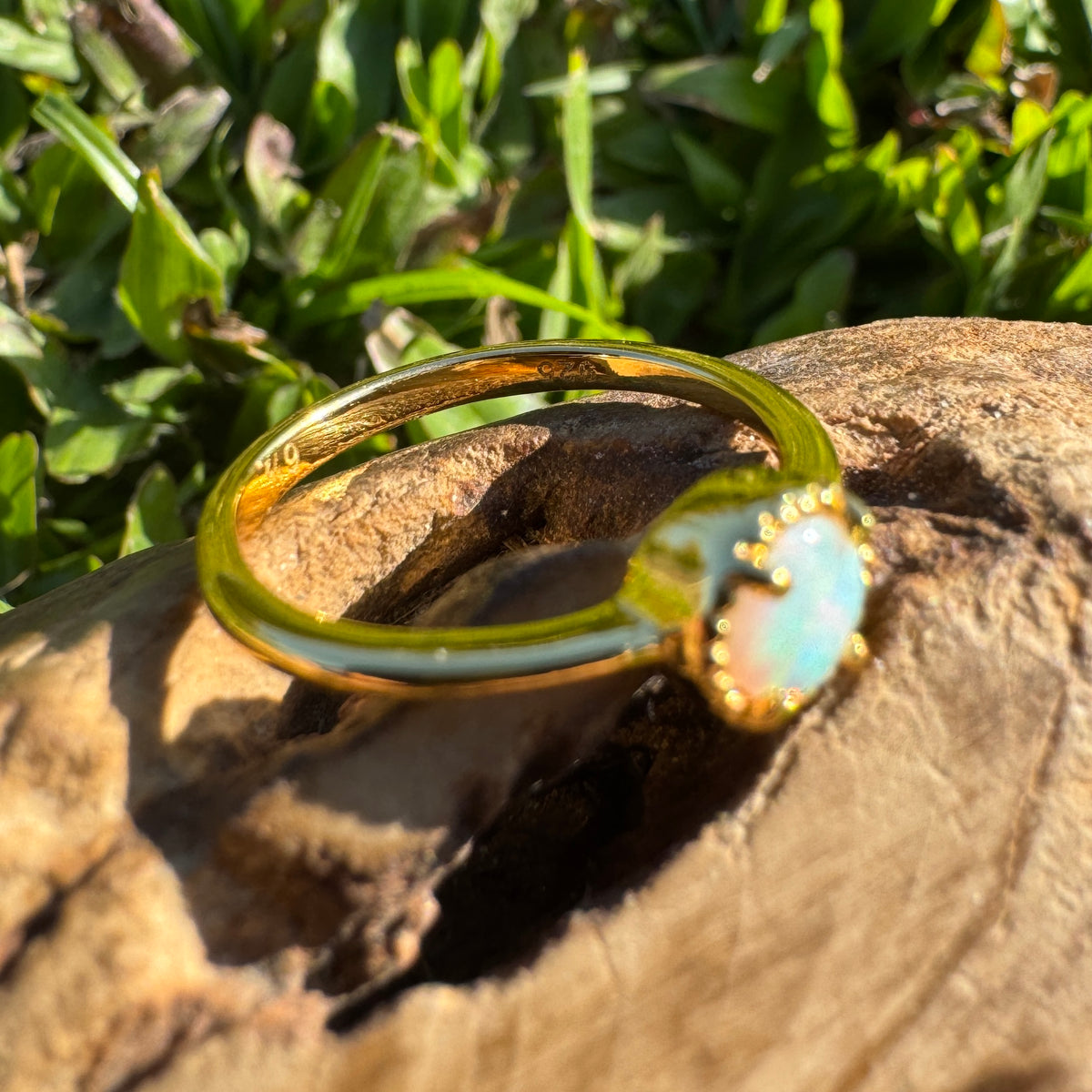 0.4ct Coober Pedy Crystal Opal Ring ~ 'Longreach Ember' | Yellow Gold Coated 925 Sterling Silver | Solid Australian Opal