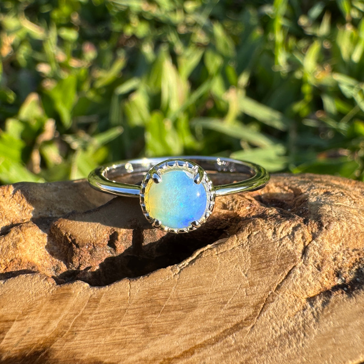 0.5ct Coober Pedy Crystal Opal Ring ~ 'Little Crystal Creek Blues' | 925 Sterling Silver | Solid Australian Opal