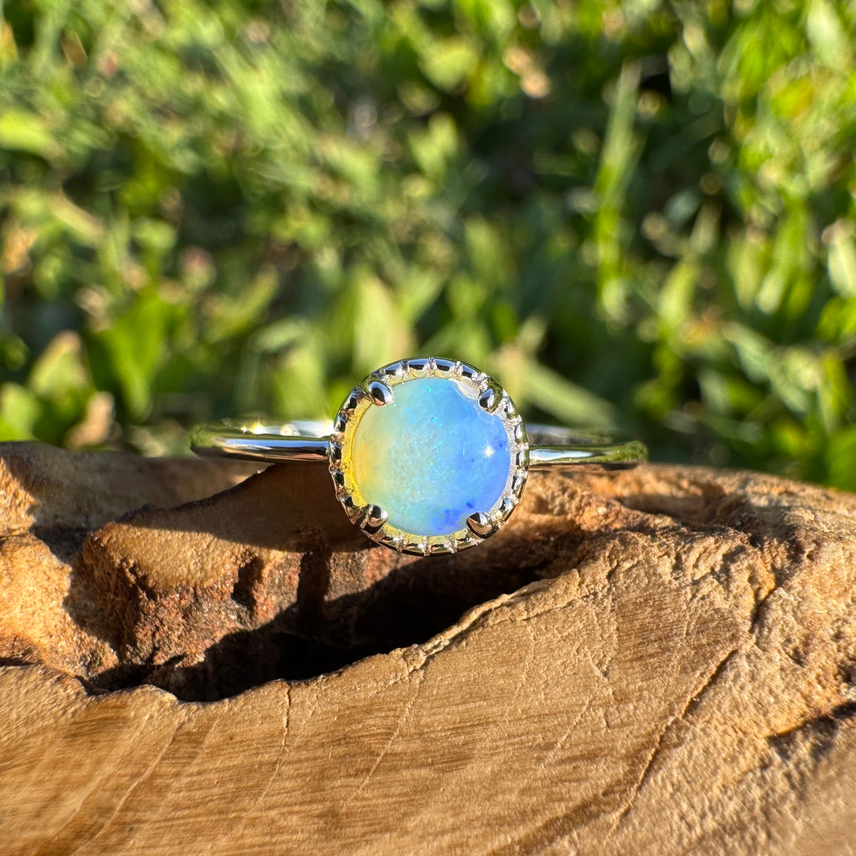0.5ct Coober Pedy Crystal Opal Ring ~ 'Little Crystal Creek Blues' | 925 Sterling Silver | Solid Australian Opal