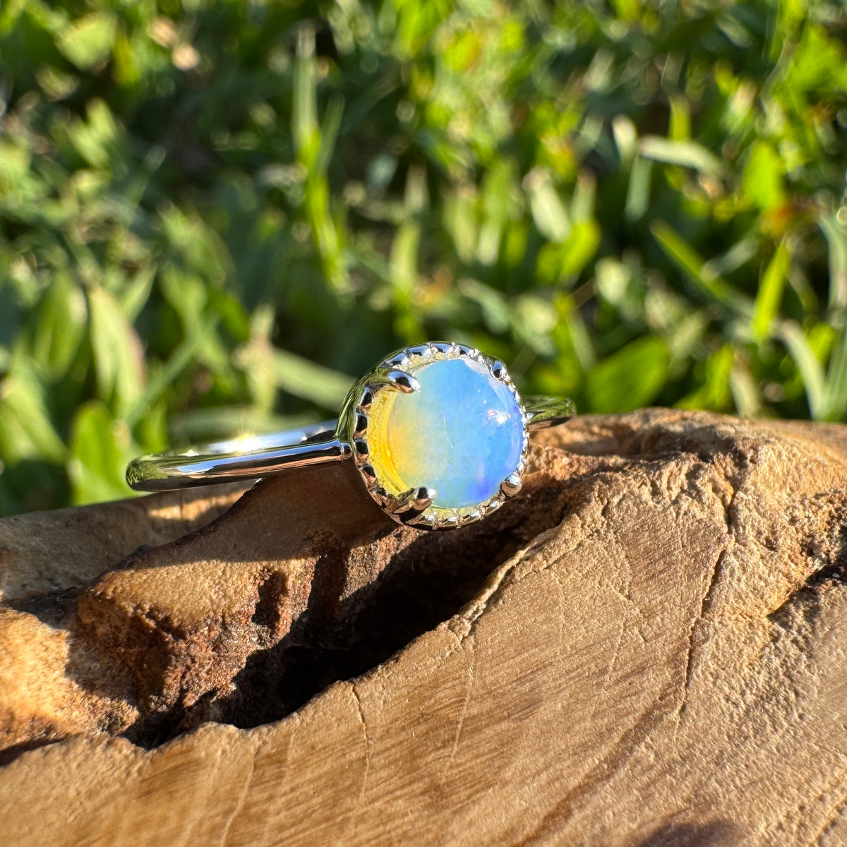 0.5ct Coober Pedy Crystal Opal Ring ~ 'Little Crystal Creek Blues' | 925 Sterling Silver | Solid Australian Opal