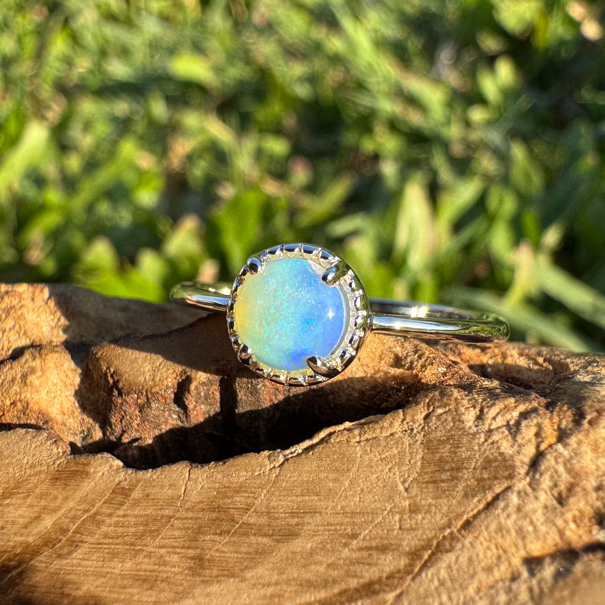0.5ct Coober Pedy Crystal Opal Ring ~ 'Little Crystal Creek Blues' | 925 Sterling Silver | Solid Australian Opal