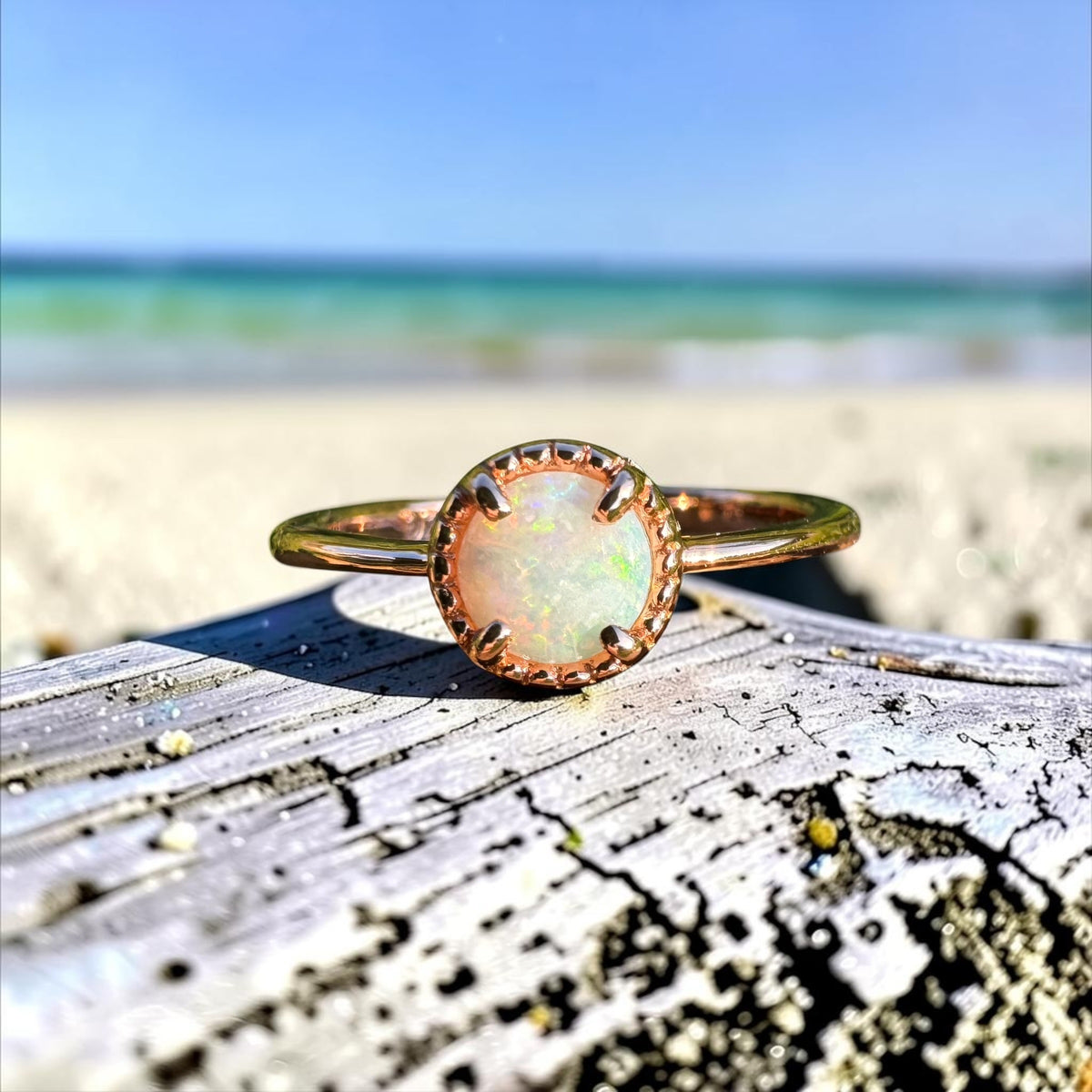 0.5ct Coober Pedy Opal Ring ~ 'Lake Wabby Sunrise' | Rose Gold Coated 925 Sterling Silver | Solid Australian Opal