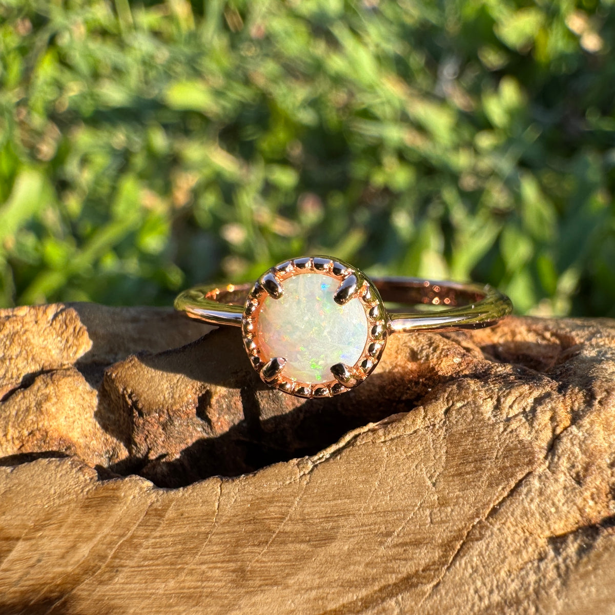 0.5ct Coober Pedy Opal Ring ~ 'Lake Wabby Sunrise' | Rose Gold Coated 925 Sterling Silver | Solid Australian Opal