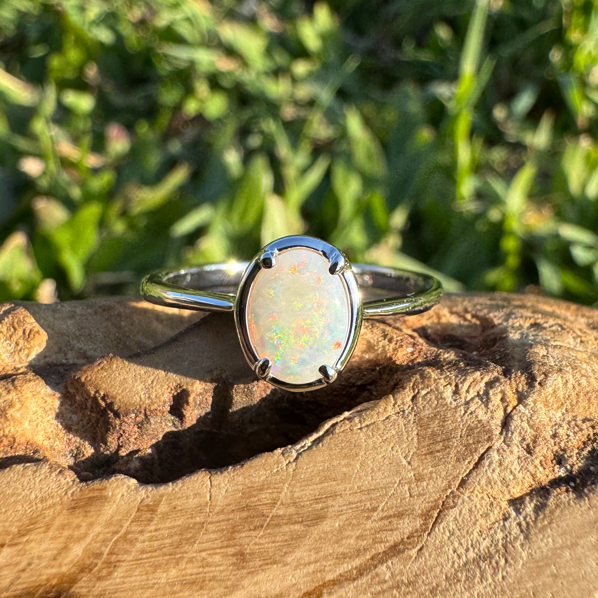 0.7ct Coober Pedy Opal Ring ~ 'Emily Gap Firelight' | 925 Sterling Silver | Solid Australian Opal