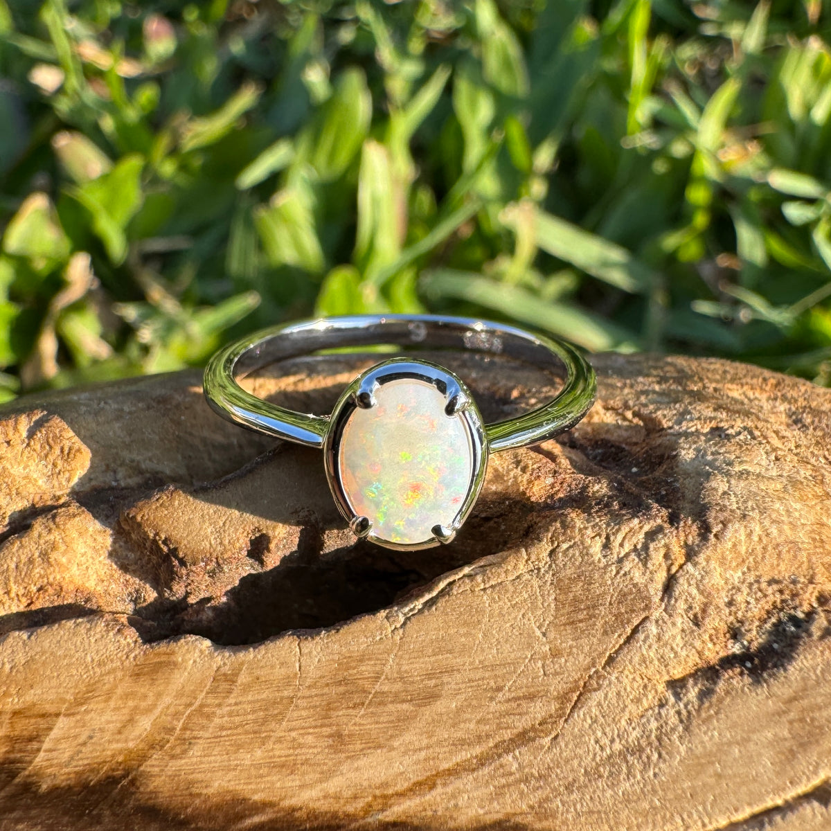0.7ct Coober Pedy Opal Ring ~ 'Emily Gap Firelight' | 925 Sterling Silver | Solid Australian Opal