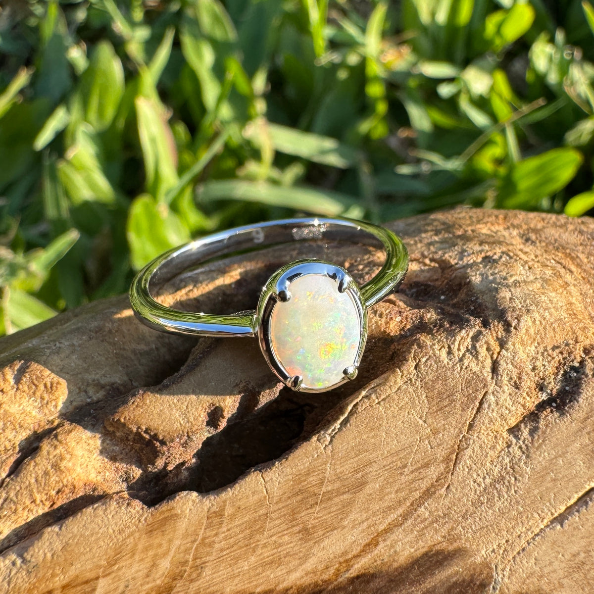 0.7ct Coober Pedy Opal Ring ~ 'Emily Gap Firelight' | 925 Sterling Silver | Solid Australian Opal