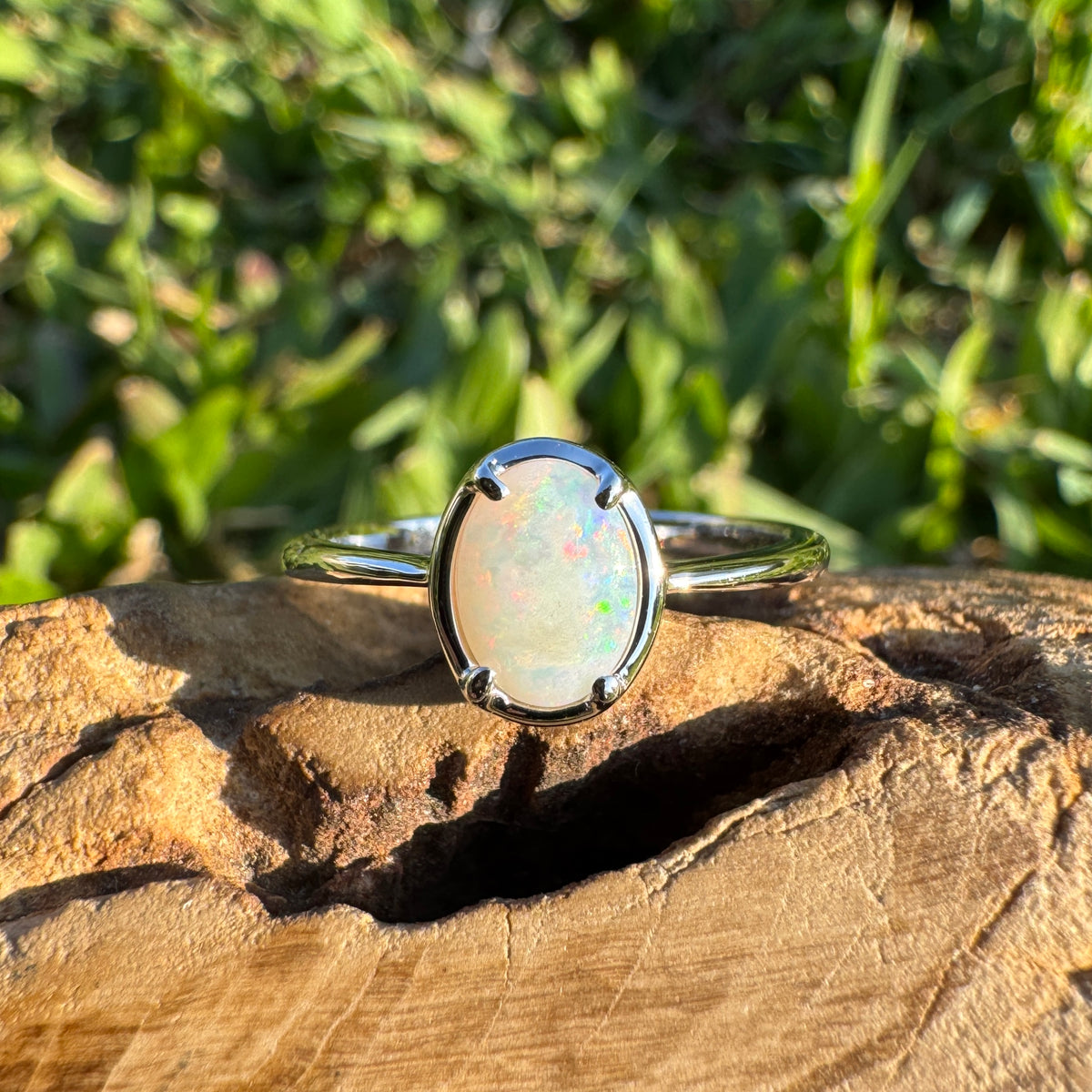 0.7ct Coober Pedy Opal Ring ~ 'Emily Gap Firelight' | 925 Sterling Silver | Solid Australian Opal