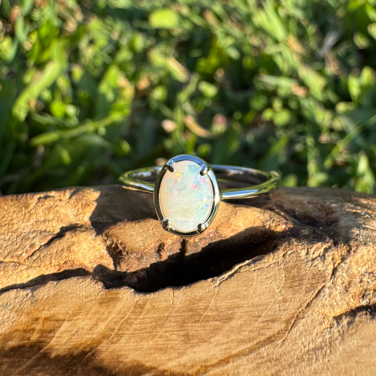0.7ct Coober Pedy Opal Ring ~ 'Emily Gap Firelight' | 925 Sterling Silver | Solid Australian Opal