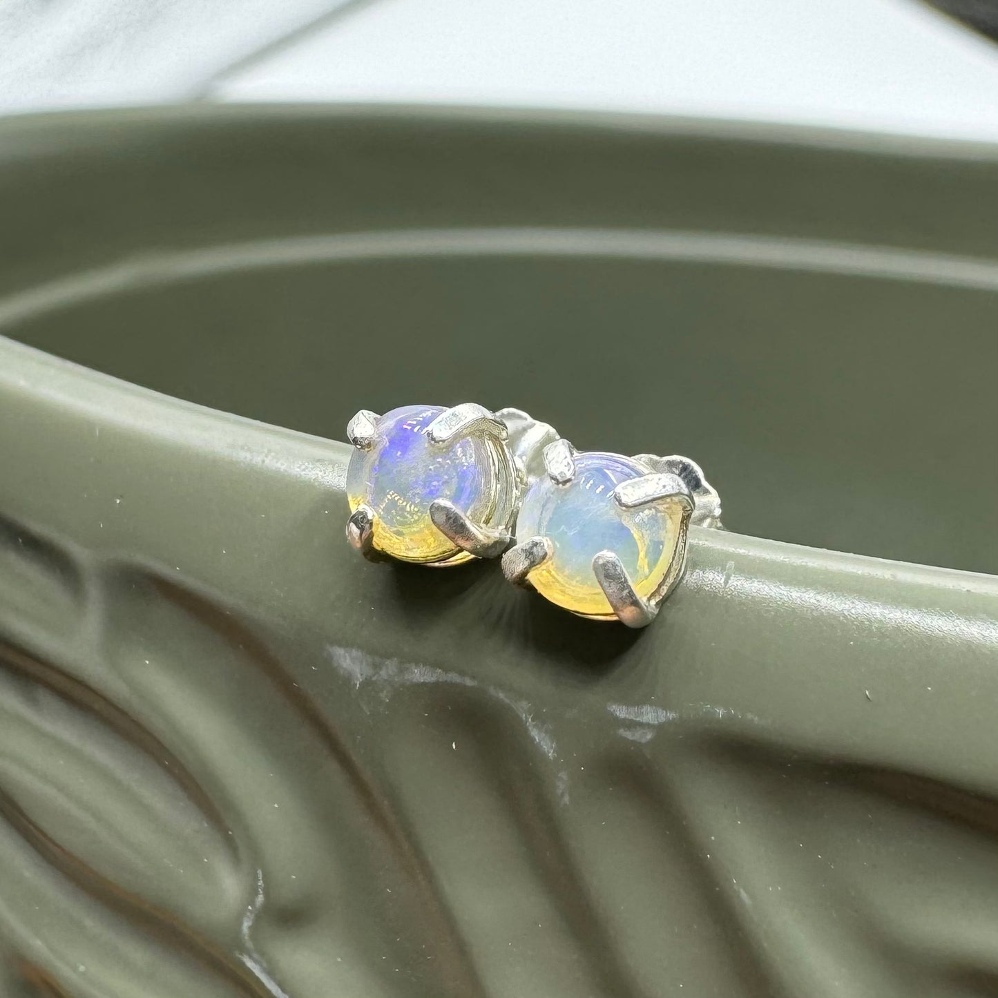 'Bungle Bungle Glow' ~ Handcrafted 0.7ct Solid Lightning Ridge Opal Earrings