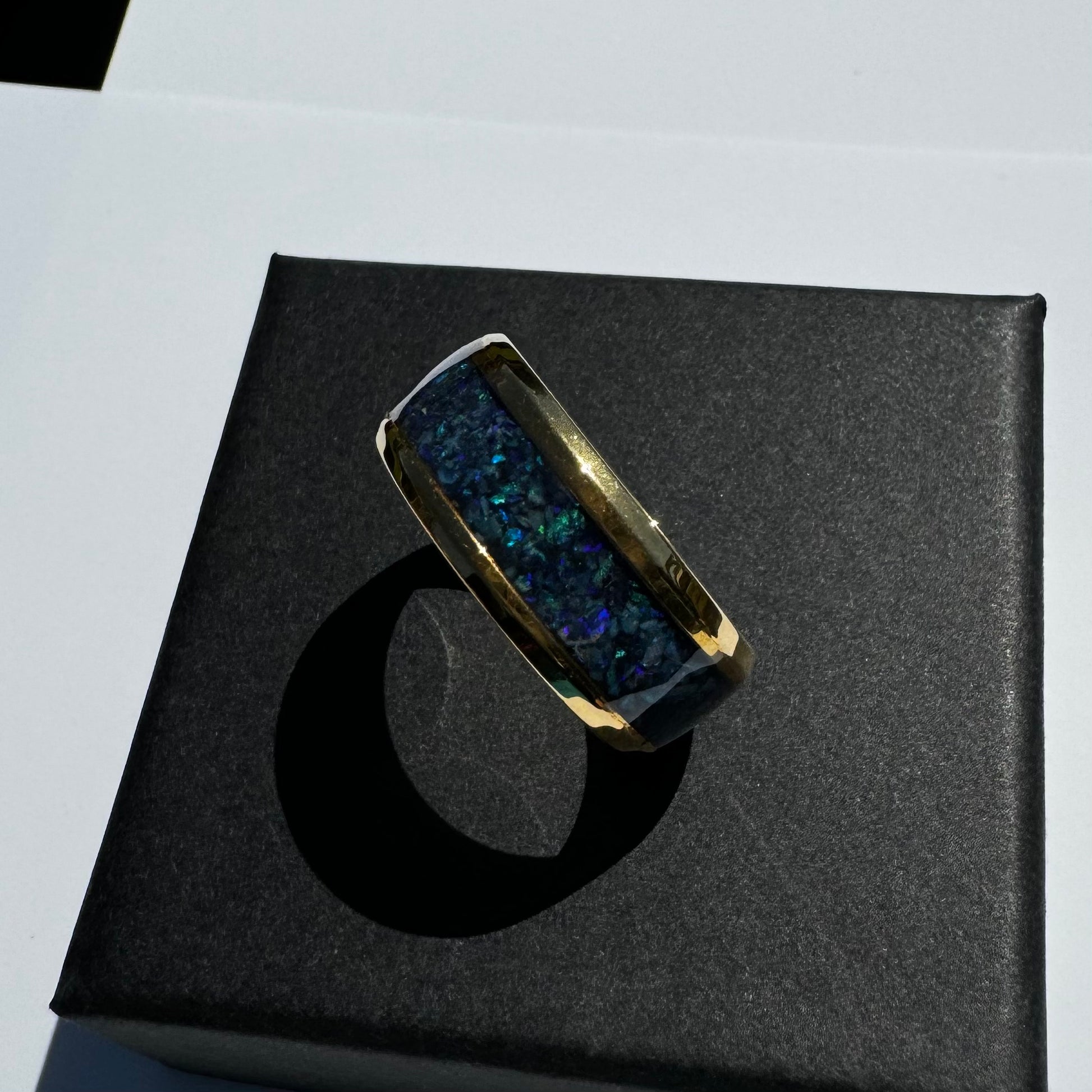 Handmade Australian Opal Ring Gold Surgical Steel Size O (7 1/4) - Iona Opal Australia