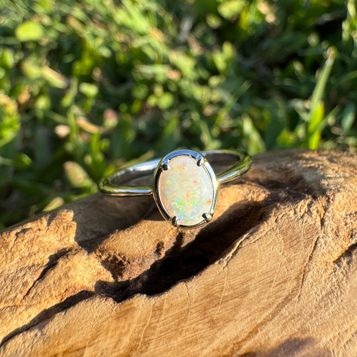 0.7ct Coober Pedy Opal Ring ~ 'Emily Gap Firelight' | 925 Sterling Silver | Solid Australian Opal