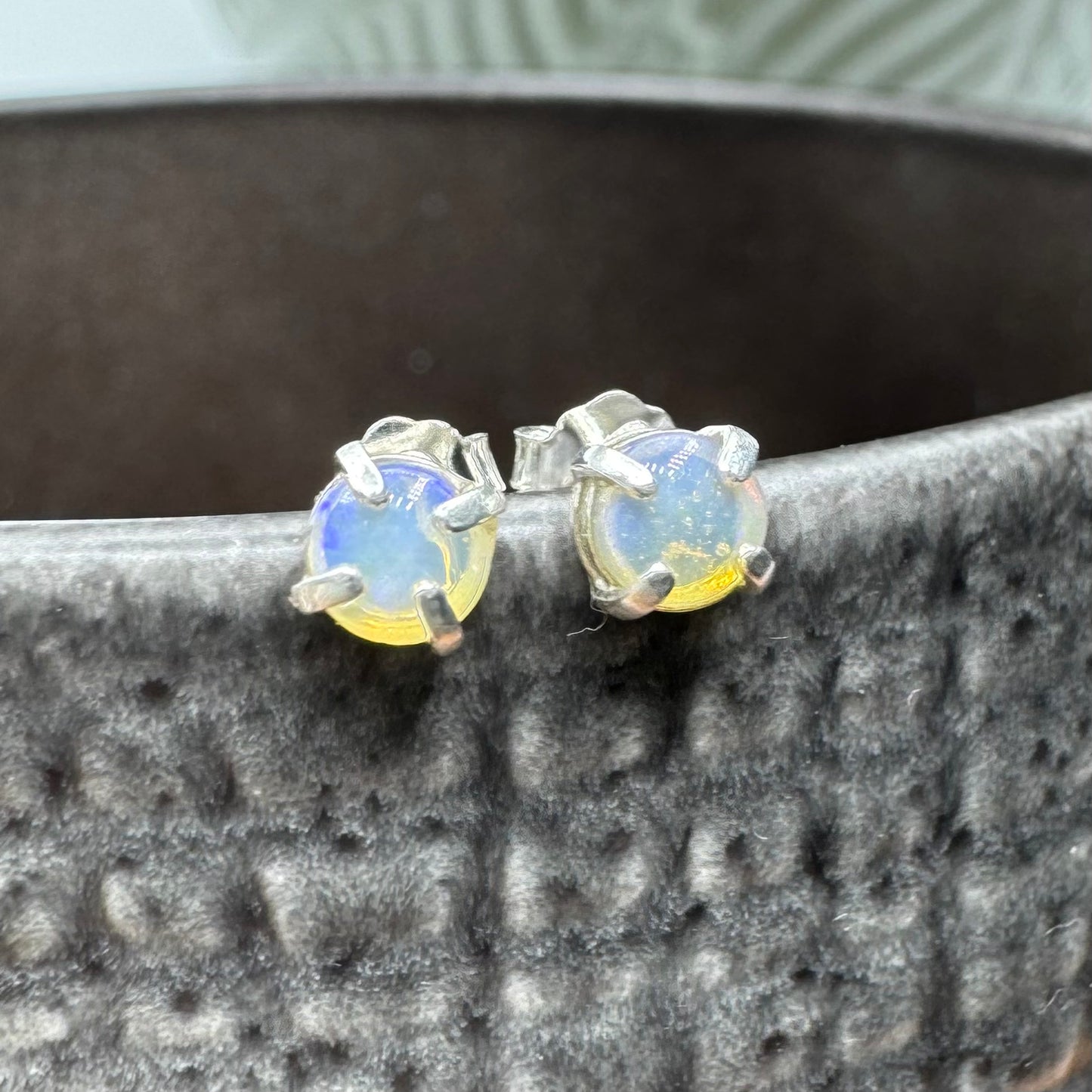 'Bungle Bungle Glow' ~ Handcrafted 0.7ct Solid Lightning Ridge Opal Earrings