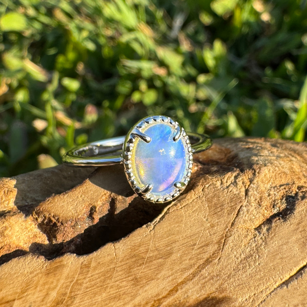 0.6ct Coober Pedy Crystal Opal Ring ~ 'Tasman Arch Skies' | 925 Sterling Silver | Solid Australian Opal