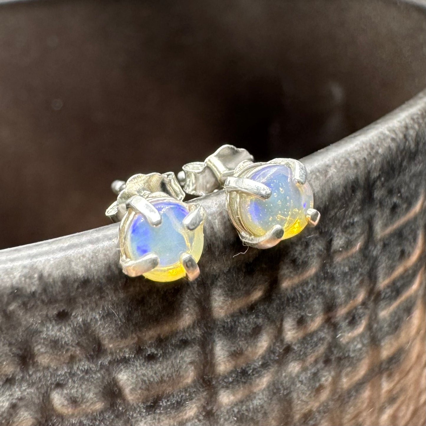 'Bungle Bungle Glow' ~ Handcrafted 0.7ct Solid Lightning Ridge Opal Earrings