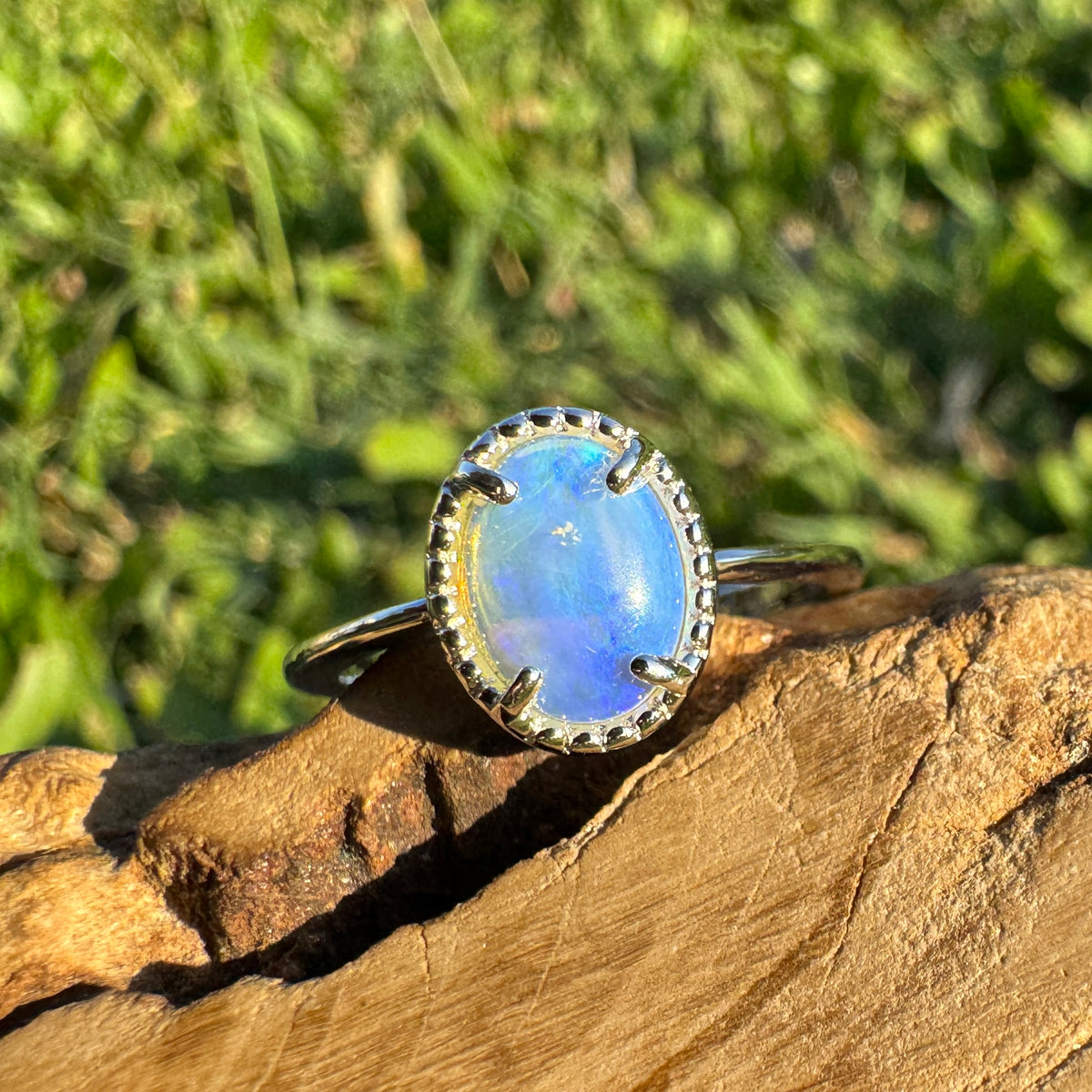 0.6ct Coober Pedy Crystal Opal Ring ~ 'Tasman Arch Skies' | 925 Sterling Silver | Solid Australian Opal