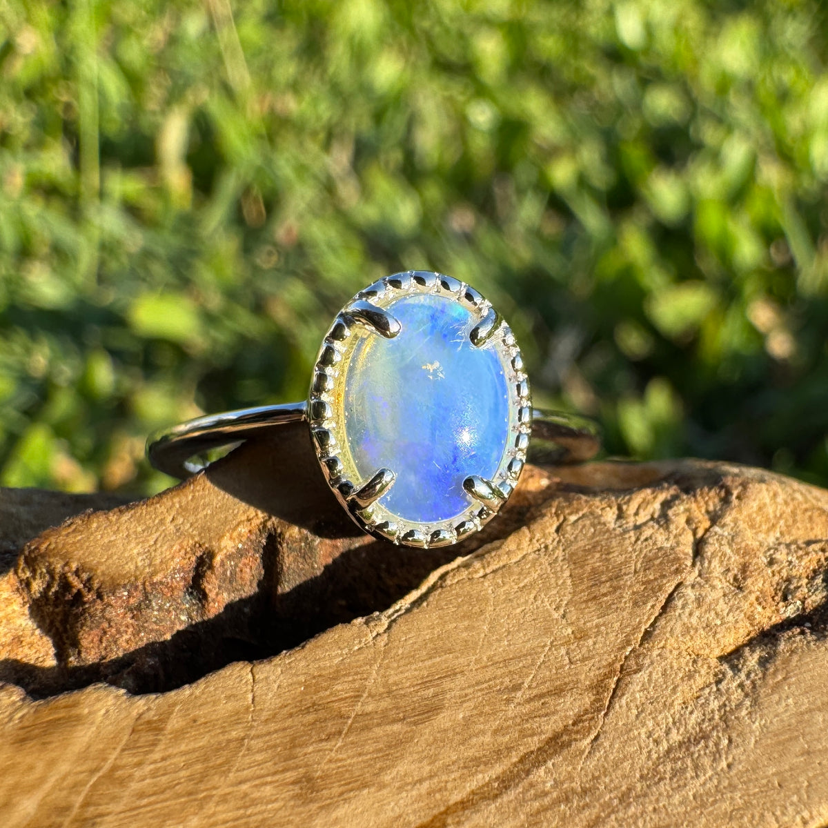 0.6ct Coober Pedy Crystal Opal Ring ~ 'Tasman Arch Skies' | 925 Sterling Silver | Solid Australian Opal