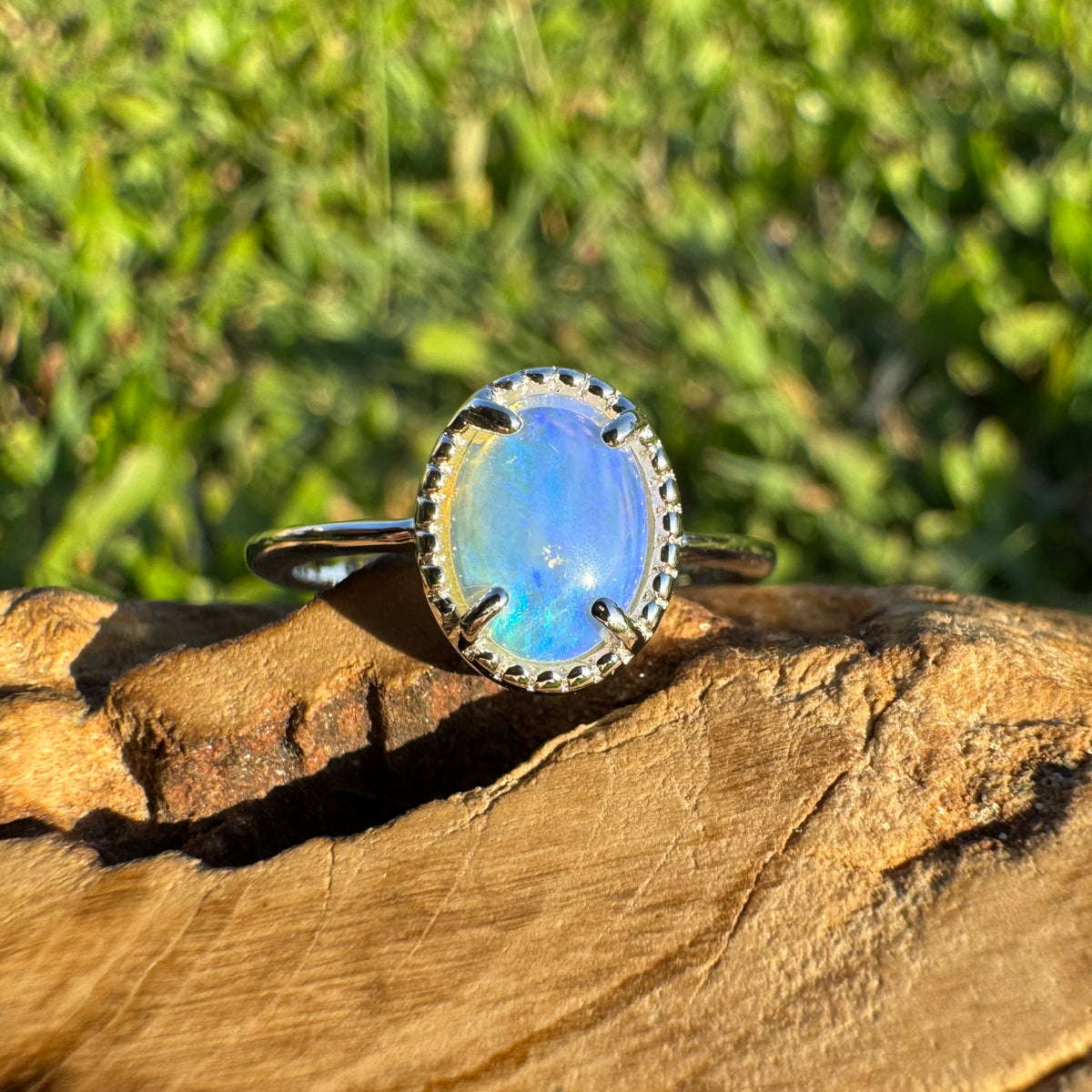 0.6ct Coober Pedy Crystal Opal Ring ~ 'Tasman Arch Skies' | 925 Sterling Silver | Solid Australian Opal