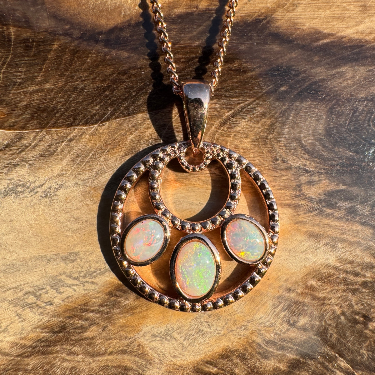 0.7ct Lightning Ridge Opal Trio Pendant Necklace ~ 'Remarkable Rocks Trio' | Rose Gold Coated 925 Sterling Silver | Solid Australian Opal