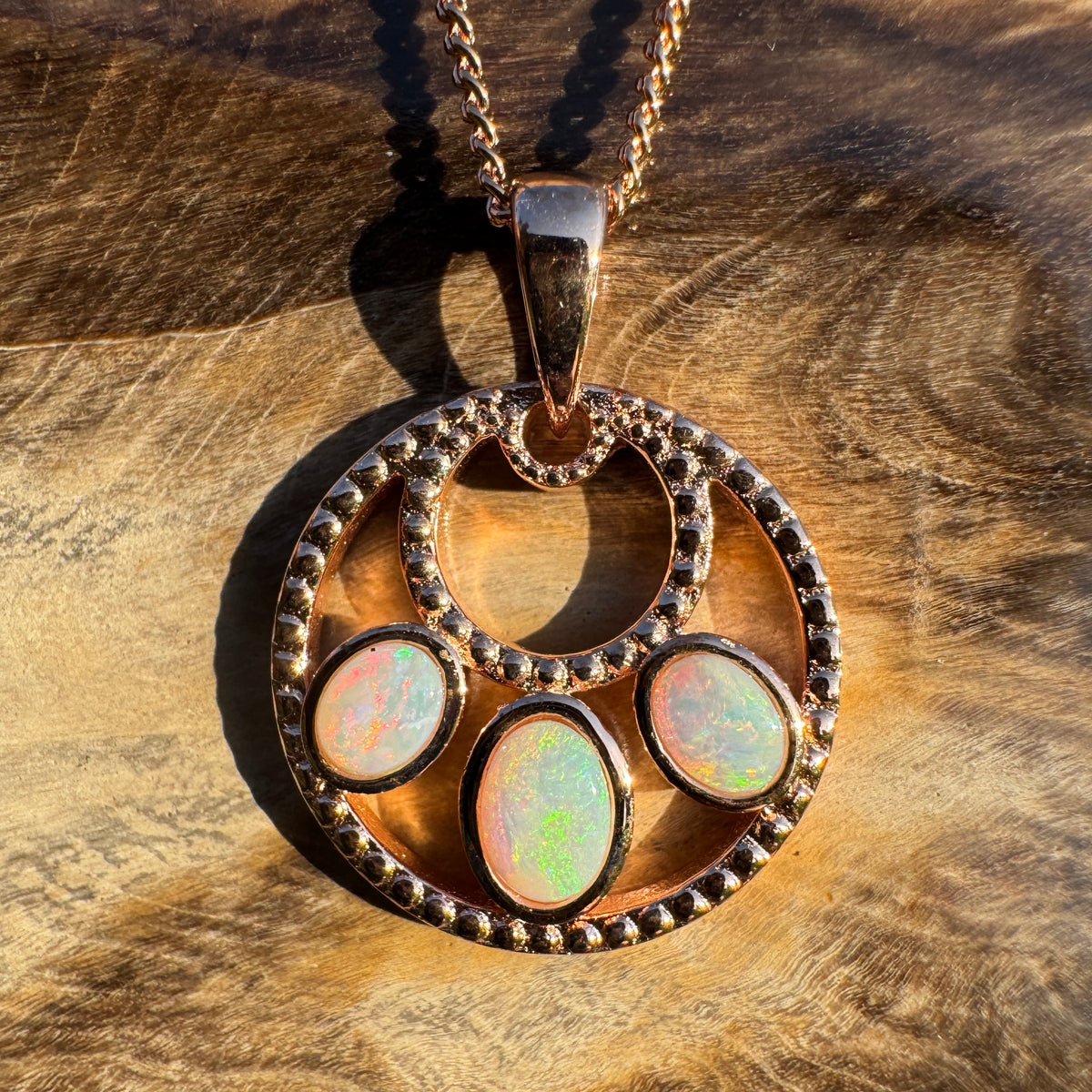 0.7ct Lightning Ridge Opal Trio Pendant Necklace ~ 'Remarkable Rocks Trio' | Rose Gold Coated 925 Sterling Silver | Solid Australian Opal