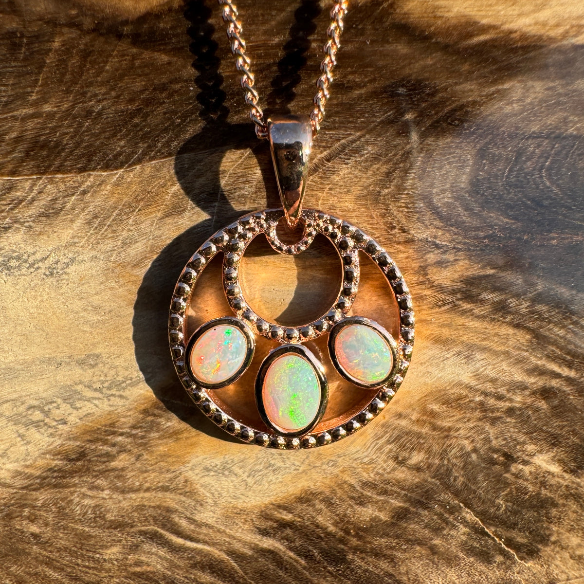 0.7ct Lightning Ridge Opal Trio Pendant Necklace ~ 'Remarkable Rocks Trio' | Rose Gold Coated 925 Sterling Silver | Solid Australian Opal