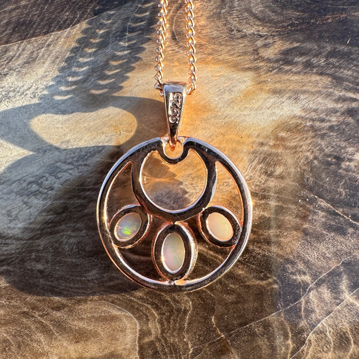 0.7ct Lightning Ridge Opal Trio Pendant Necklace ~ 'Remarkable Rocks Trio' | Rose Gold Coated 925 Sterling Silver | Solid Australian Opal
