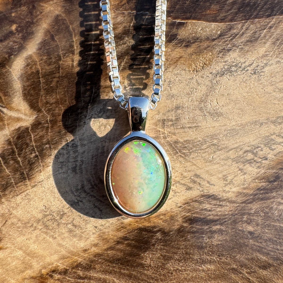 0.7ct Coober Pedy Opal Pendant Necklace ~ 'Gwalia Firelight' | 925 Sterling Silver | Solid Australian Opal