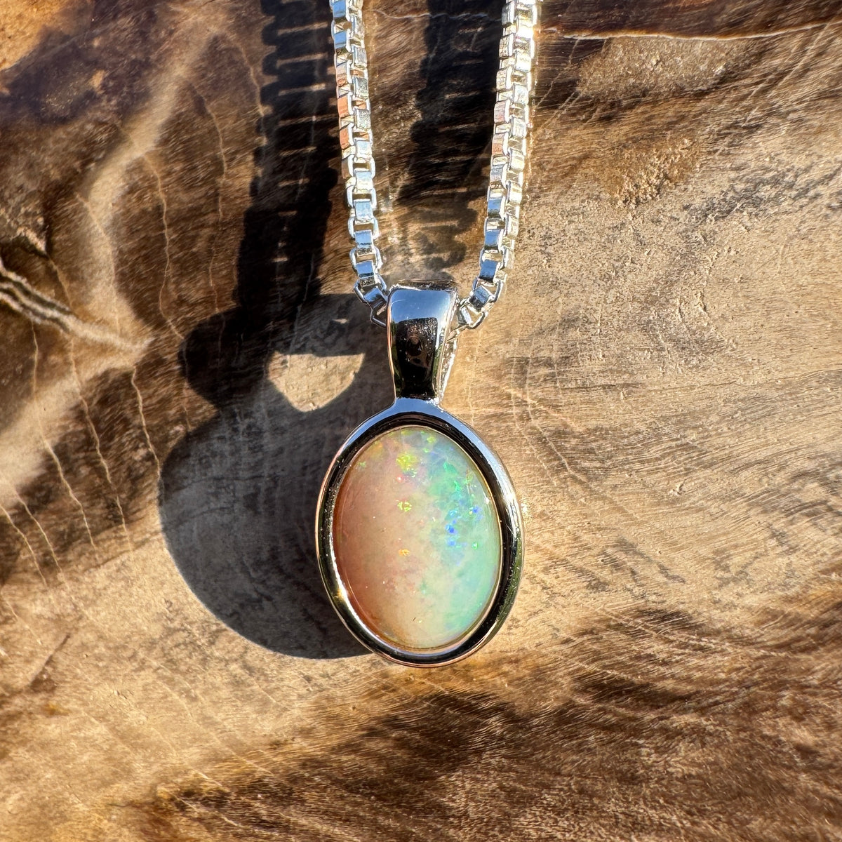 0.7ct Coober Pedy Opal Pendant Necklace ~ 'Gwalia Firelight' | 925 Sterling Silver | Solid Australian Opal