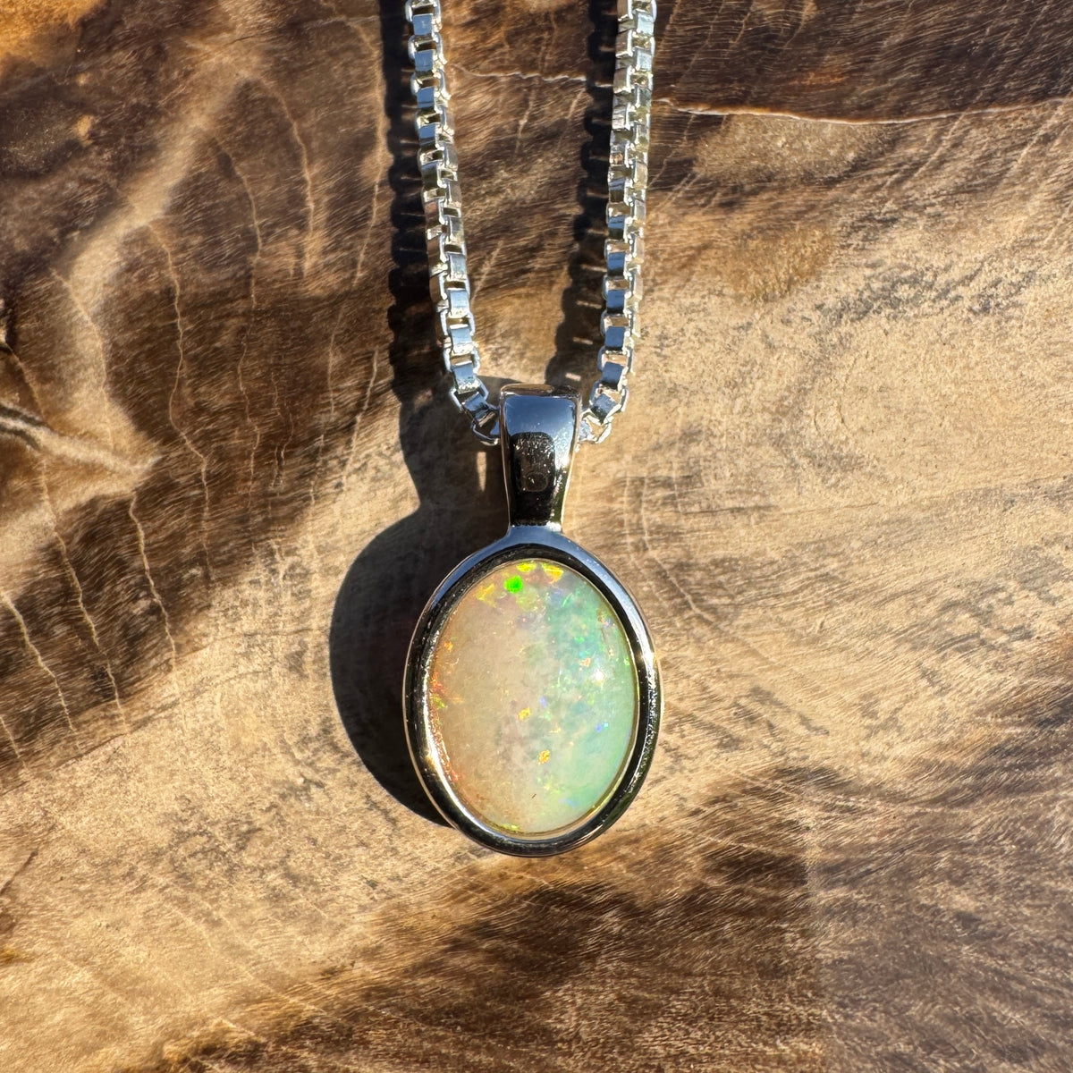 0.7ct Coober Pedy Opal Pendant Necklace ~ 'Gwalia Firelight' | 925 Sterling Silver | Solid Australian Opal