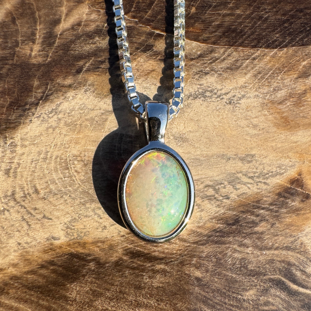 0.7ct Coober Pedy Opal Pendant Necklace ~ 'Gwalia Firelight' | 925 Sterling Silver | Solid Australian Opal