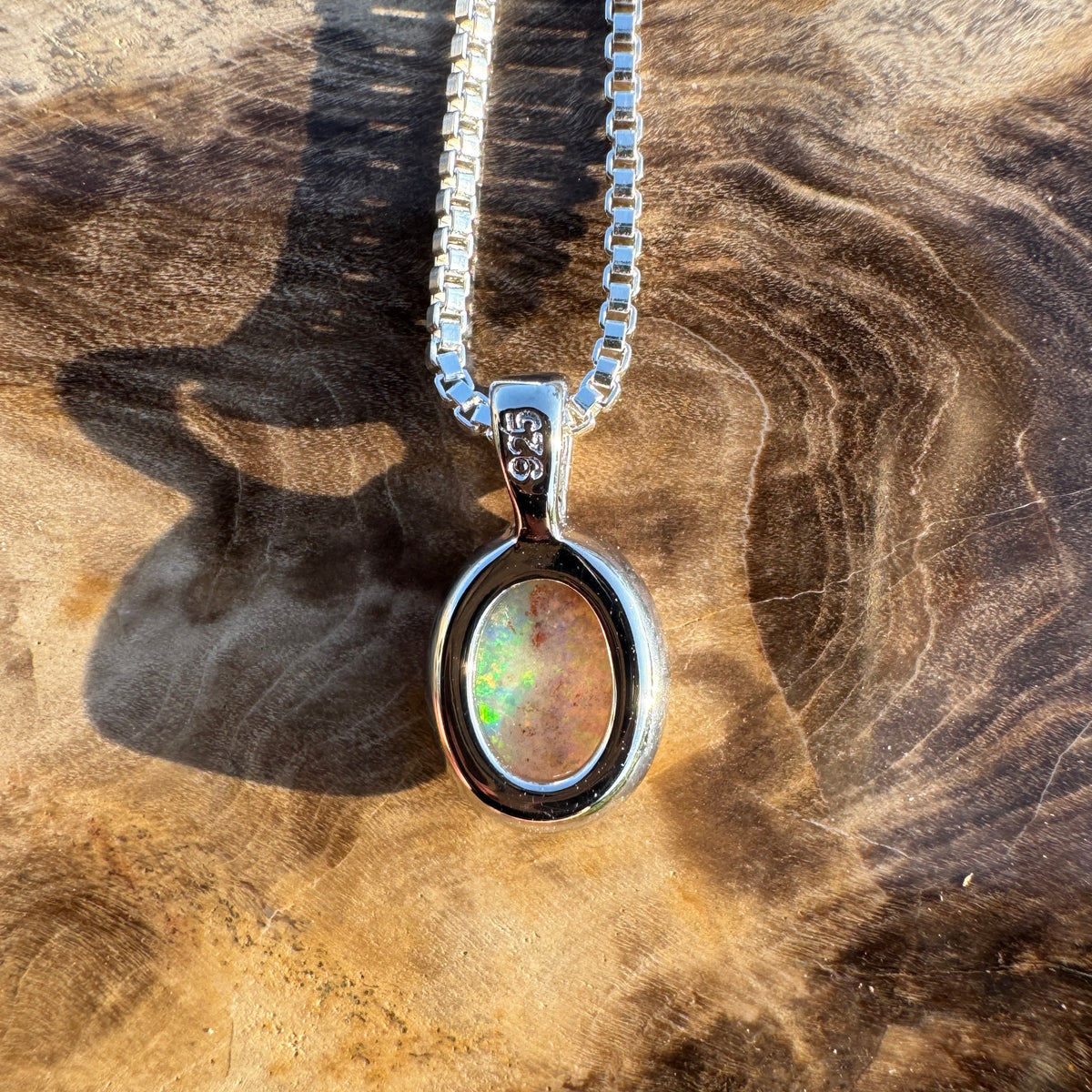 0.7ct Coober Pedy Opal Pendant Necklace ~ 'Gwalia Firelight' | 925 Sterling Silver | Solid Australian Opal