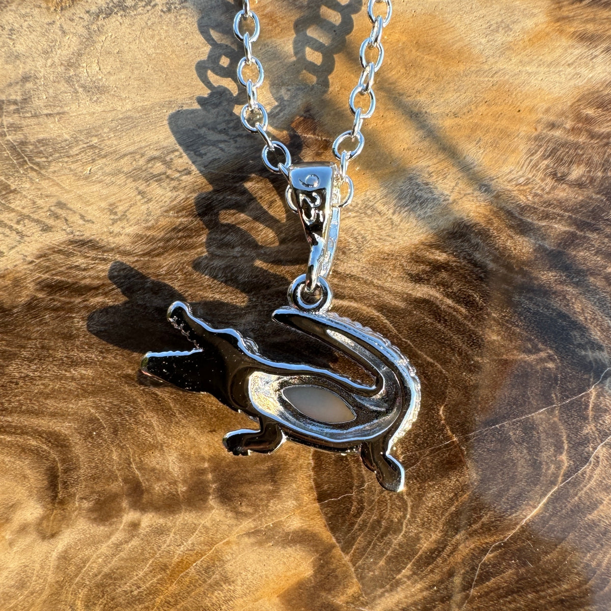 0.3ct Coober Pedy Opal Crocodile Pendant Necklace ~ 'Cahills Crossing Greens' | 925 Sterling Silver | Solid Australian Opal