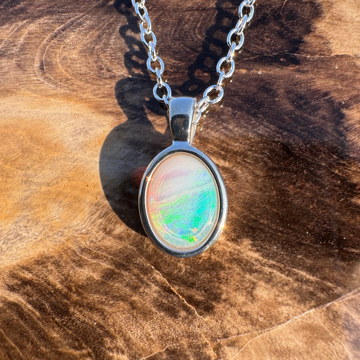 0.7ct Coober Pedy Opal Pendant Necklace ~ 'Hervey Bay Firelight' | 925 Sterling Silver | Solid Australian Opal