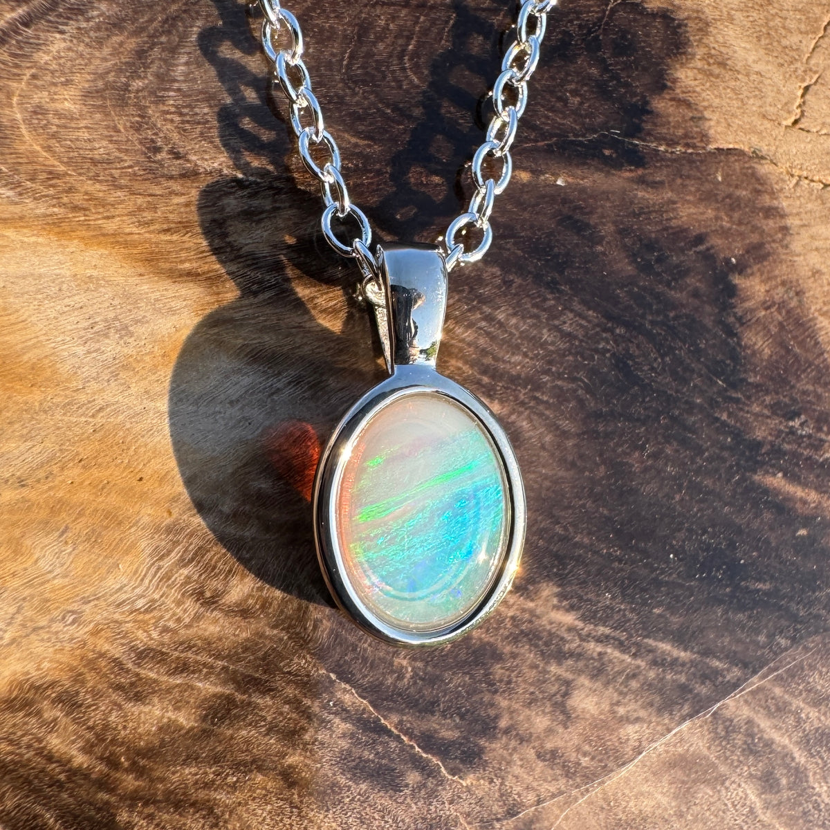 0.7ct Coober Pedy Opal Pendant Necklace ~ 'Hervey Bay Firelight' | 925 Sterling Silver | Solid Australian Opal