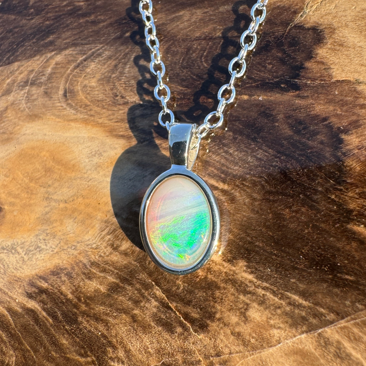 0.7ct Coober Pedy Opal Pendant Necklace ~ 'Hervey Bay Firelight' | 925 Sterling Silver | Solid Australian Opal