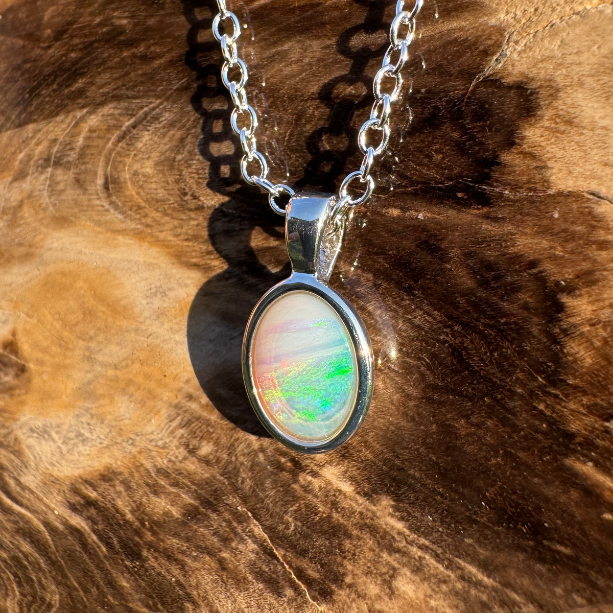 0.7ct Coober Pedy Opal Pendant Necklace ~ 'Hervey Bay Firelight' | 925 Sterling Silver | Solid Australian Opal