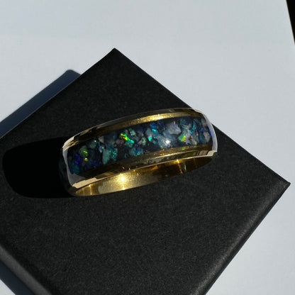 Handmade Australian Opal Ring Gold Surgical Steel Size V (10 3/4) - Iona Opal Australia